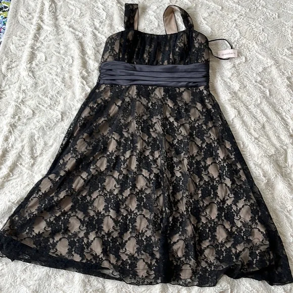 Dress Barn | Dresses | Nwt Dressbarn Collection Black Lace Lining Ribbon  Belt Waist Details Dress Sz 4 | Poshmark